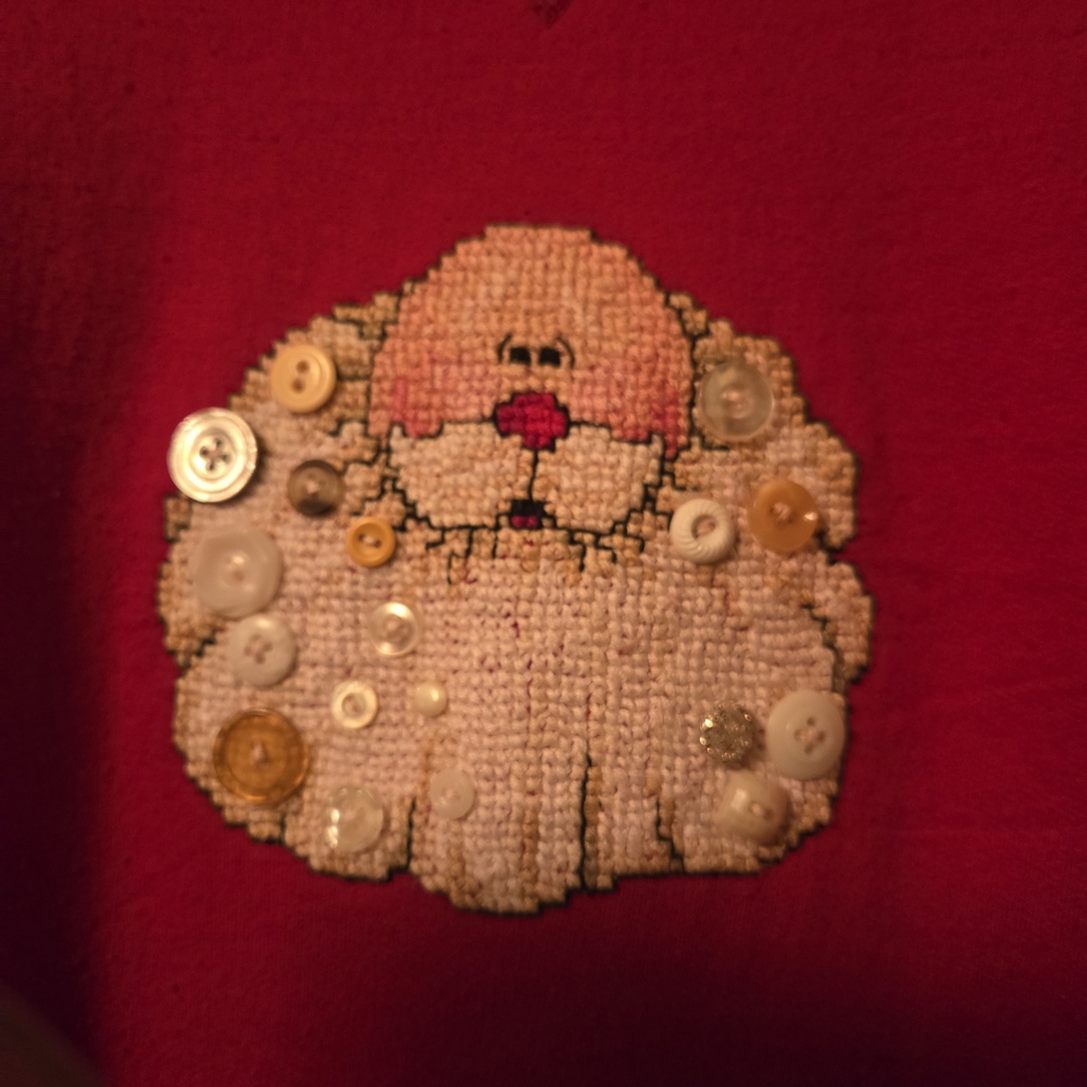 Jerzees Red Sweatshirt with Santa Face Crosstitch - Picture 4 of 4